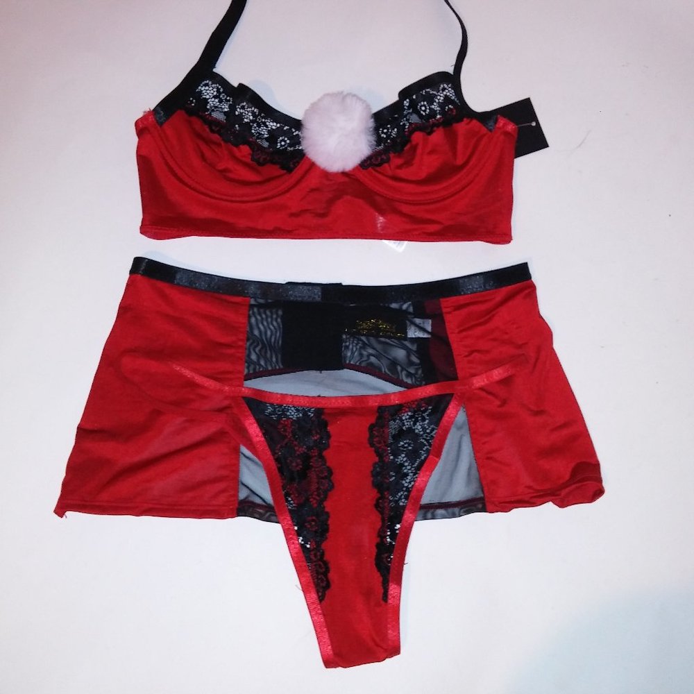 Just‎ Sexy Lingerie Set 3 Piece Small Bra Panty Waist Cincher Red Black White